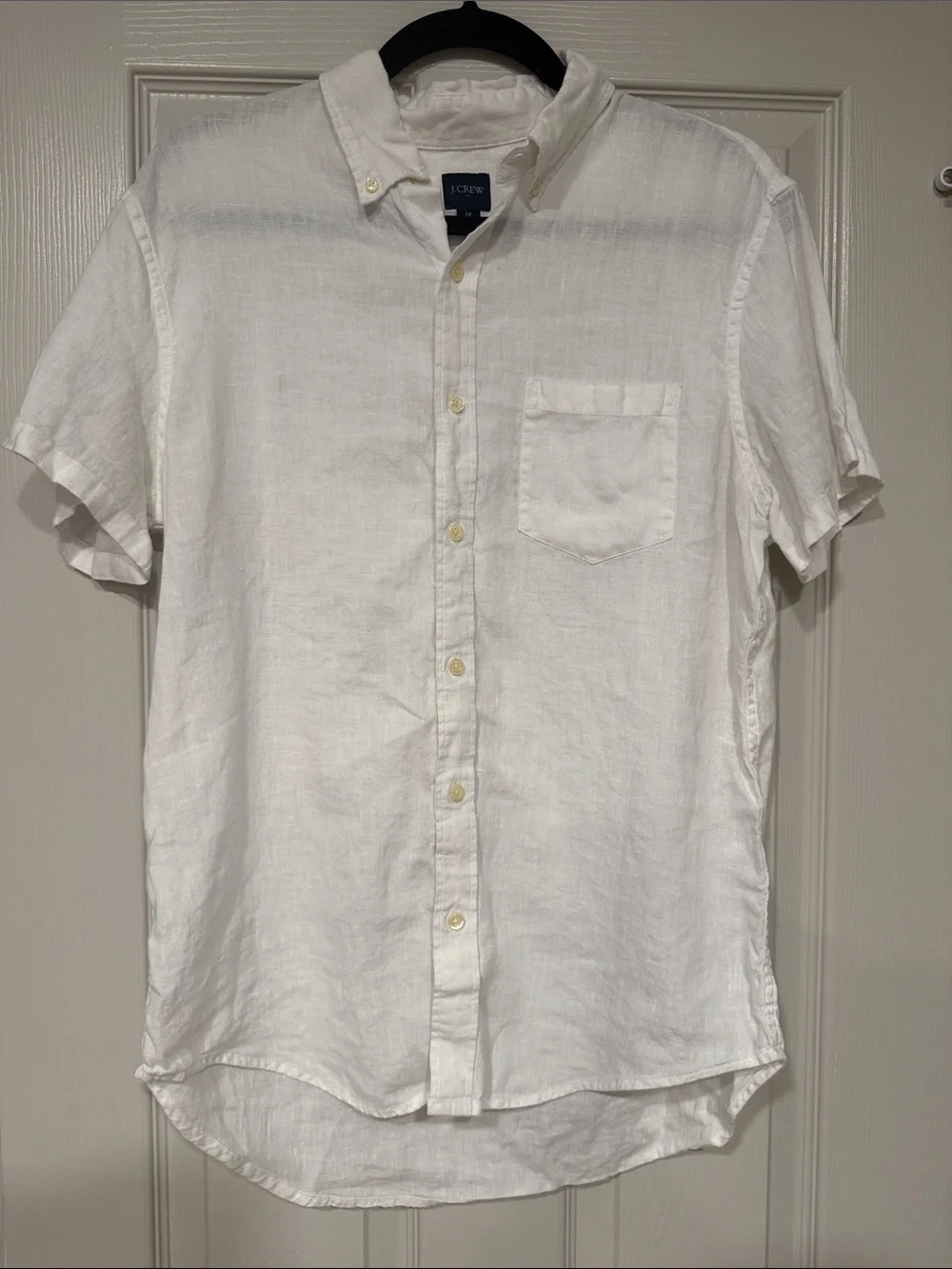 J. Crew Men’s White Short-Sleeve Linen Button-Down Shirt